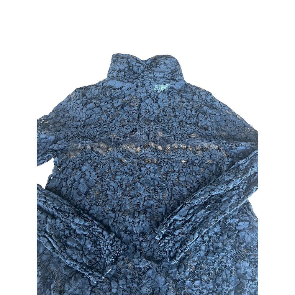 Loveriche black lace high neck long sleeve top, women's S